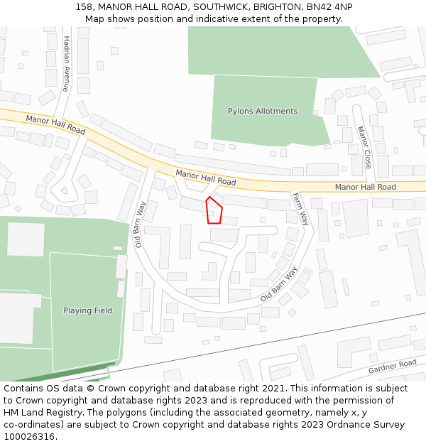 158, MANOR HALL ROAD, SOUTHWICK, BRIGHTON, BN42 4NP: Location map and indicative extent of plot