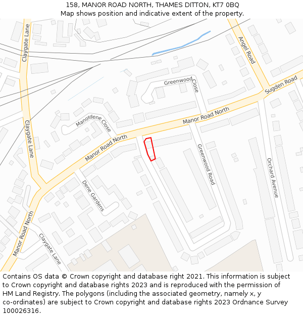 158, MANOR ROAD NORTH, THAMES DITTON, KT7 0BQ: Location map and indicative extent of plot