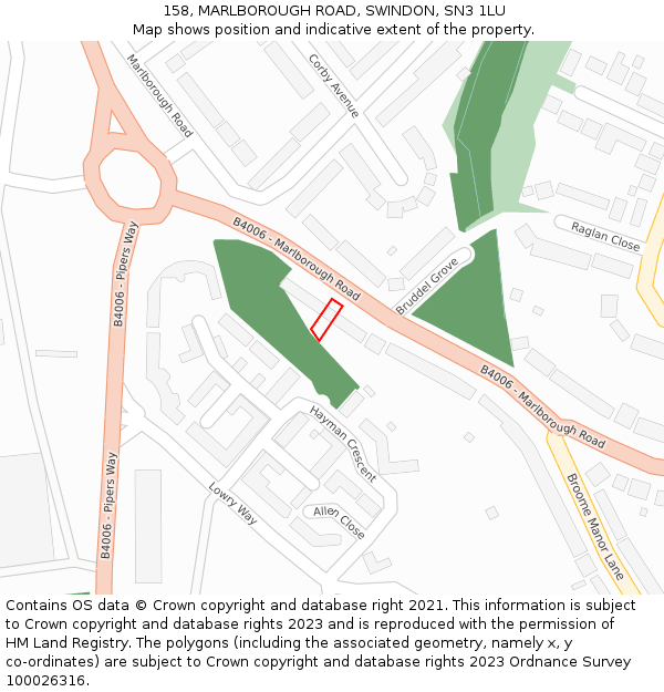 158, MARLBOROUGH ROAD, SWINDON, SN3 1LU: Location map and indicative extent of plot