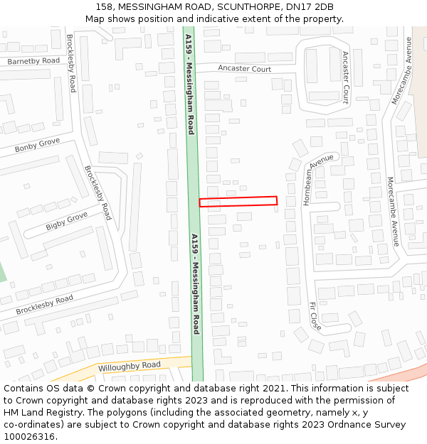 158, MESSINGHAM ROAD, SCUNTHORPE, DN17 2DB: Location map and indicative extent of plot