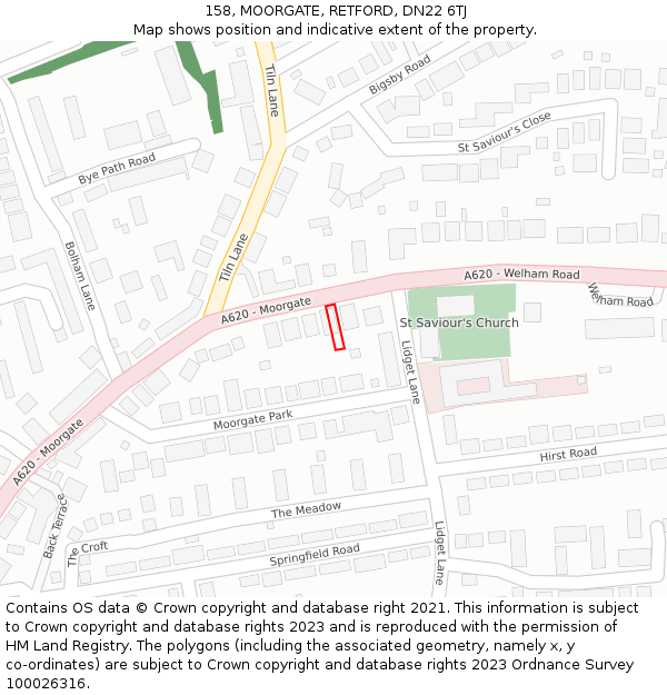 158, MOORGATE, RETFORD, DN22 6TJ: Location map and indicative extent of plot