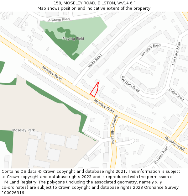 158, MOSELEY ROAD, BILSTON, WV14 6JF: Location map and indicative extent of plot