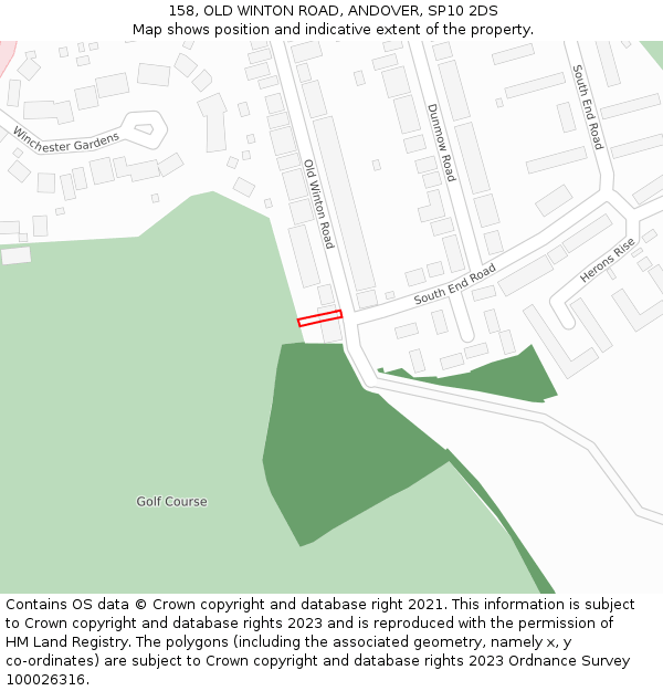 158, OLD WINTON ROAD, ANDOVER, SP10 2DS: Location map and indicative extent of plot