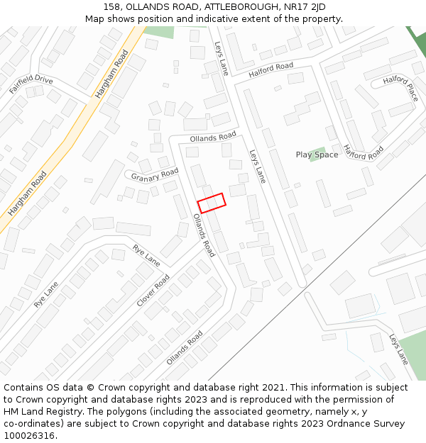 158, OLLANDS ROAD, ATTLEBOROUGH, NR17 2JD: Location map and indicative extent of plot