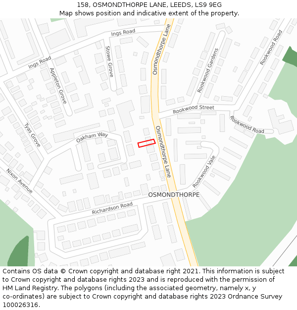 158, OSMONDTHORPE LANE, LEEDS, LS9 9EG: Location map and indicative extent of plot