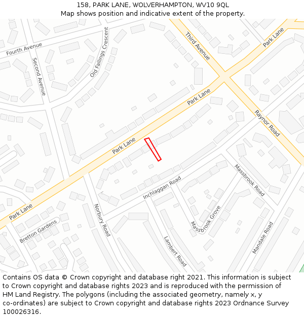 158, PARK LANE, WOLVERHAMPTON, WV10 9QL: Location map and indicative extent of plot