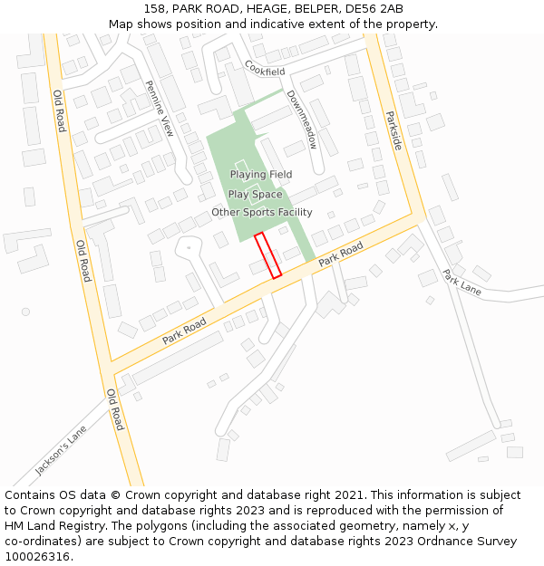 158, PARK ROAD, HEAGE, BELPER, DE56 2AB: Location map and indicative extent of plot