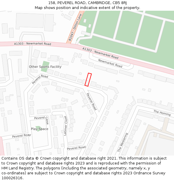 158, PEVEREL ROAD, CAMBRIDGE, CB5 8RJ: Location map and indicative extent of plot