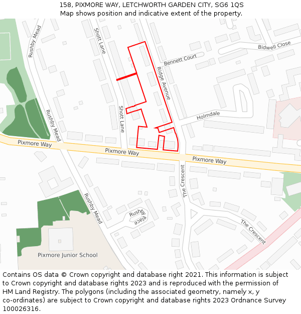 158, PIXMORE WAY, LETCHWORTH GARDEN CITY, SG6 1QS: Location map and indicative extent of plot