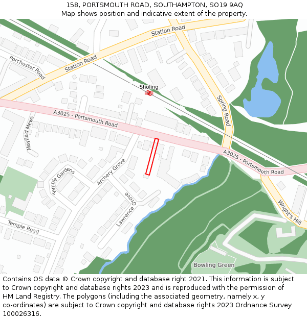 158, PORTSMOUTH ROAD, SOUTHAMPTON, SO19 9AQ: Location map and indicative extent of plot
