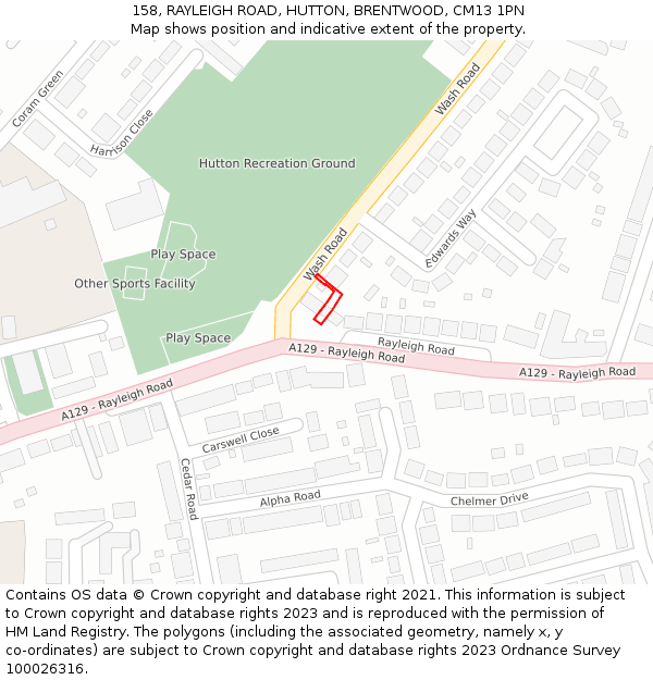 158, RAYLEIGH ROAD, HUTTON, BRENTWOOD, CM13 1PN: Location map and indicative extent of plot