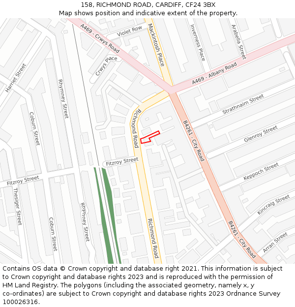 158, RICHMOND ROAD, CARDIFF, CF24 3BX: Location map and indicative extent of plot