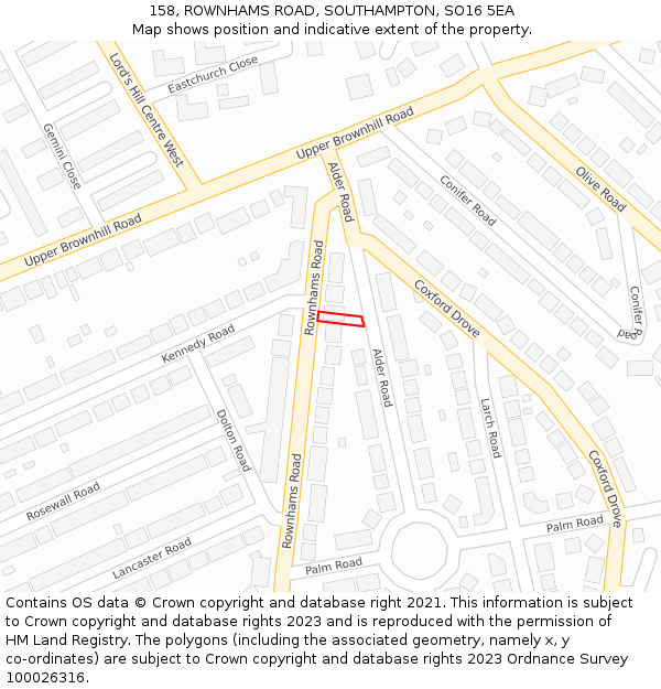 158, ROWNHAMS ROAD, SOUTHAMPTON, SO16 5EA: Location map and indicative extent of plot