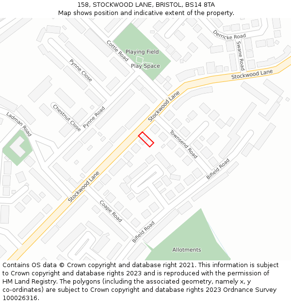 158, STOCKWOOD LANE, BRISTOL, BS14 8TA: Location map and indicative extent of plot