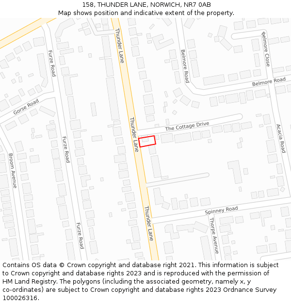 158, THUNDER LANE, NORWICH, NR7 0AB: Location map and indicative extent of plot