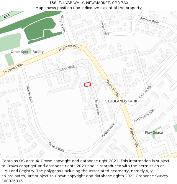 158, TULYAR WALK, NEWMARKET, CB8 7AX: Location map and indicative extent of plot