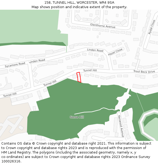 158, TUNNEL HILL, WORCESTER, WR4 9SA: Location map and indicative extent of plot