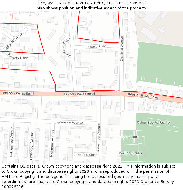 158, WALES ROAD, KIVETON PARK, SHEFFIELD, S26 6RE: Location map and indicative extent of plot