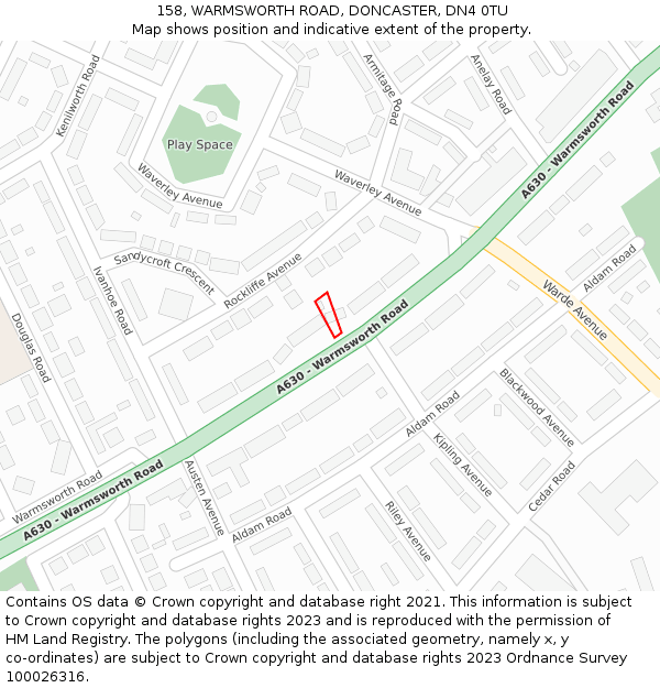 158, WARMSWORTH ROAD, DONCASTER, DN4 0TU: Location map and indicative extent of plot