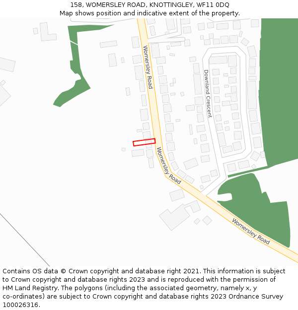 158, WOMERSLEY ROAD, KNOTTINGLEY, WF11 0DQ: Location map and indicative extent of plot