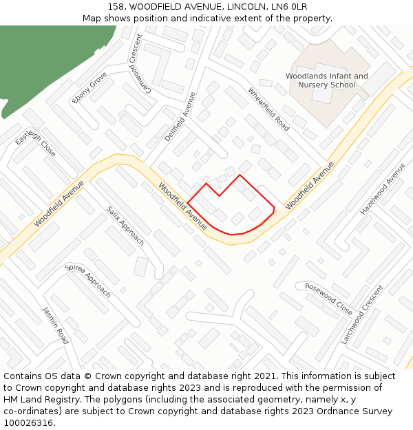 158, WOODFIELD AVENUE, LINCOLN, LN6 0LR: Location map and indicative extent of plot