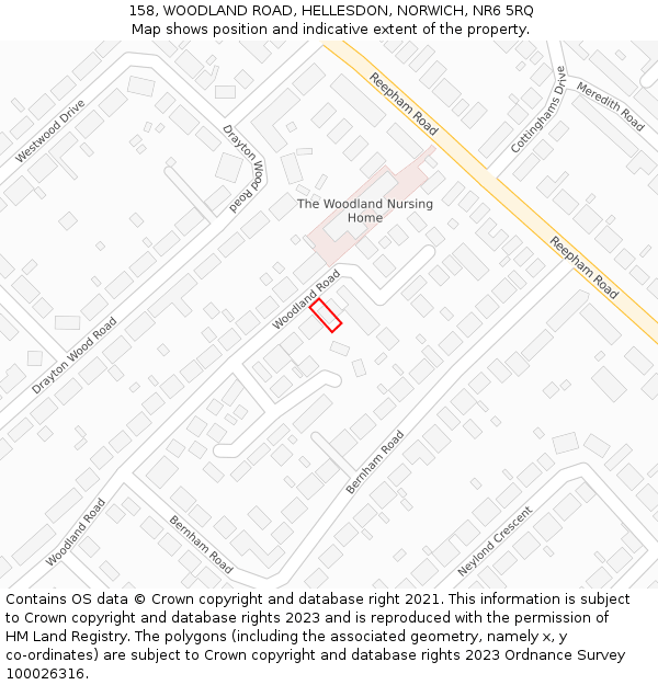 158, WOODLAND ROAD, HELLESDON, NORWICH, NR6 5RQ: Location map and indicative extent of plot