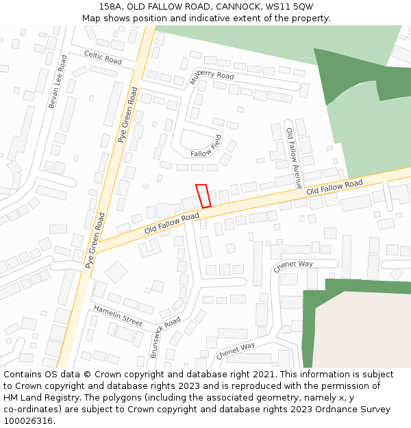 158A, OLD FALLOW ROAD, CANNOCK, WS11 5QW: Location map and indicative extent of plot