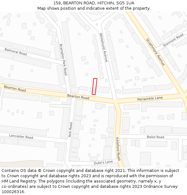 159, BEARTON ROAD, HITCHIN, SG5 1UA: Location map and indicative extent of plot
