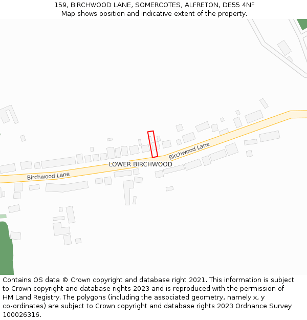 159, BIRCHWOOD LANE, SOMERCOTES, ALFRETON, DE55 4NF: Location map and indicative extent of plot