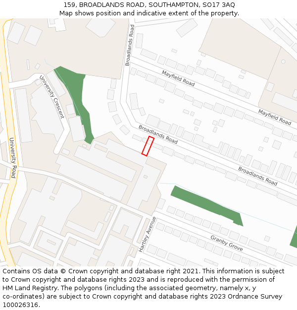 159, BROADLANDS ROAD, SOUTHAMPTON, SO17 3AQ: Location map and indicative extent of plot