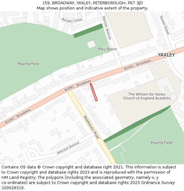 159, BROADWAY, YAXLEY, PETERBOROUGH, PE7 3JD: Location map and indicative extent of plot