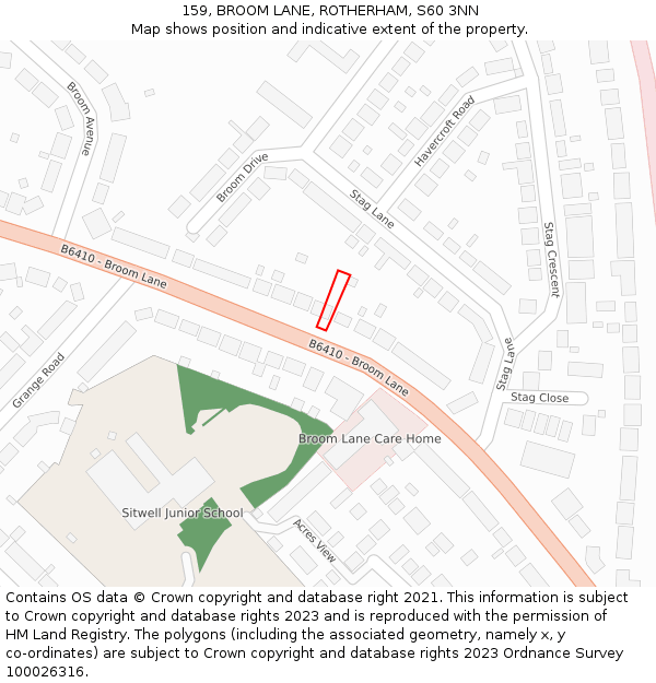 159, BROOM LANE, ROTHERHAM, S60 3NN: Location map and indicative extent of plot