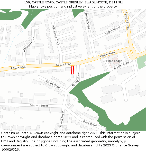 159, CASTLE ROAD, CASTLE GRESLEY, SWADLINCOTE, DE11 9LJ: Location map and indicative extent of plot