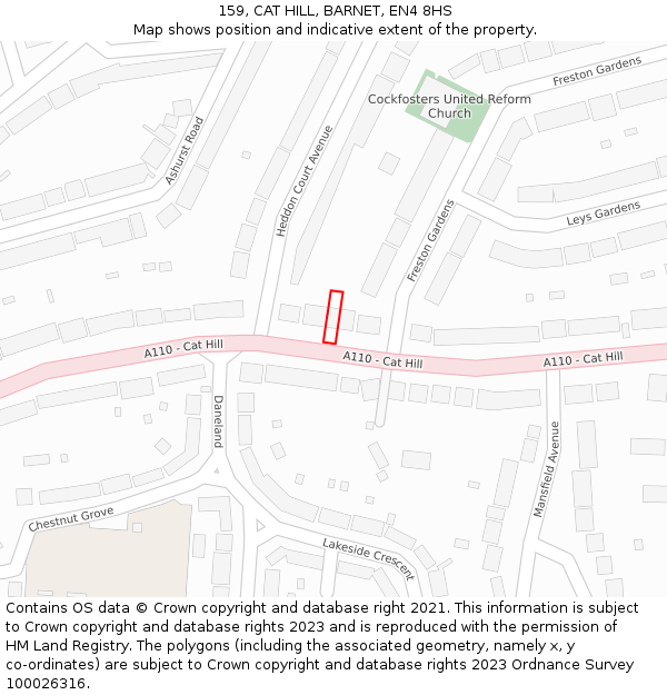 159, CAT HILL, BARNET, EN4 8HS: Location map and indicative extent of plot