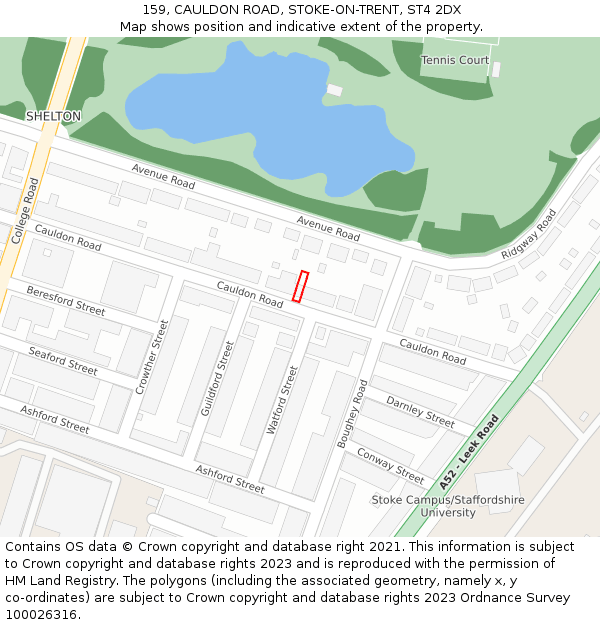 159, CAULDON ROAD, STOKE-ON-TRENT, ST4 2DX: Location map and indicative extent of plot