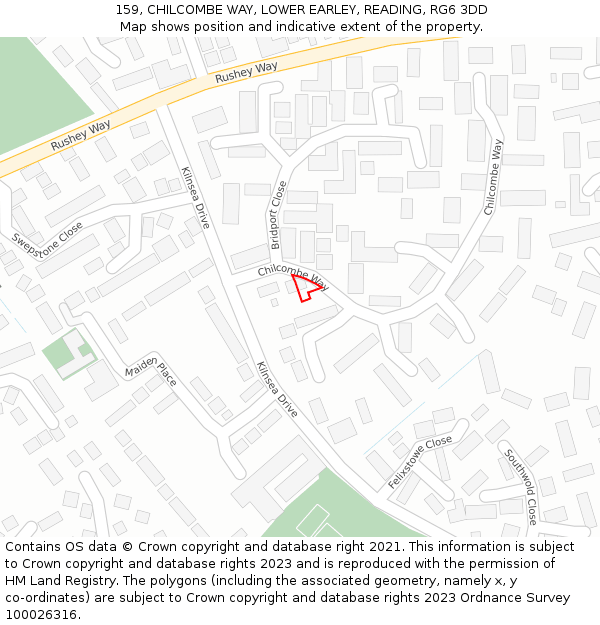 159, CHILCOMBE WAY, LOWER EARLEY, READING, RG6 3DD: Location map and indicative extent of plot