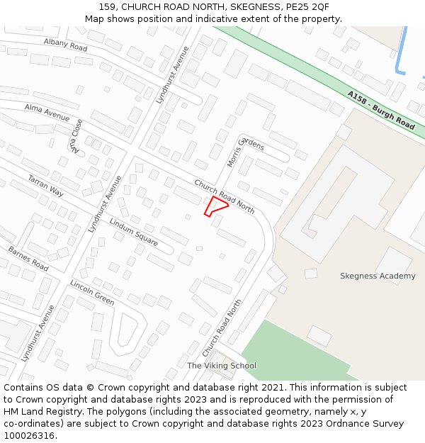 159, CHURCH ROAD NORTH, SKEGNESS, PE25 2QF: Location map and indicative extent of plot