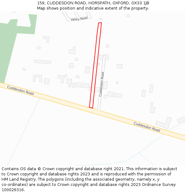 159, CUDDESDON ROAD, HORSPATH, OXFORD, OX33 1JB: Location map and indicative extent of plot