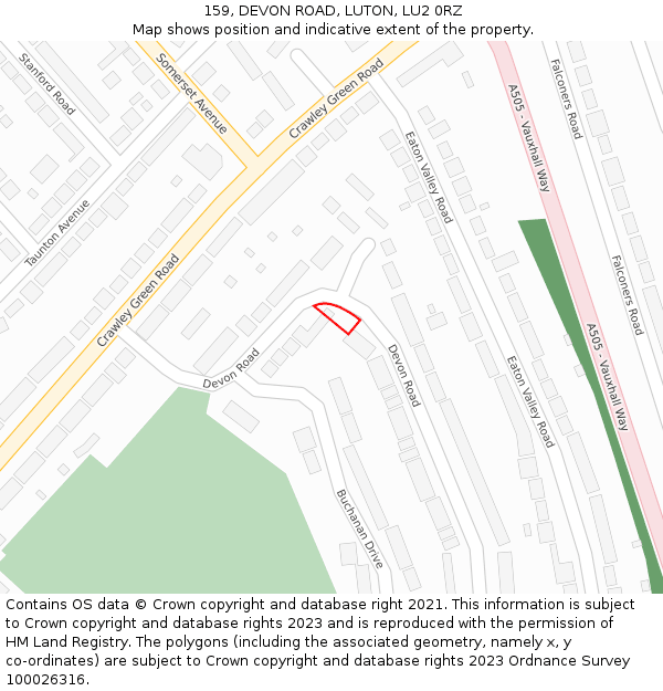 159, DEVON ROAD, LUTON, LU2 0RZ: Location map and indicative extent of plot