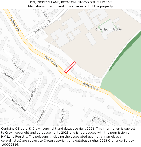 159, DICKENS LANE, POYNTON, STOCKPORT, SK12 1NZ: Location map and indicative extent of plot