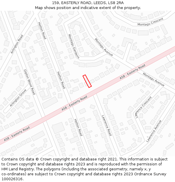 159, EASTERLY ROAD, LEEDS, LS8 2RA: Location map and indicative extent of plot