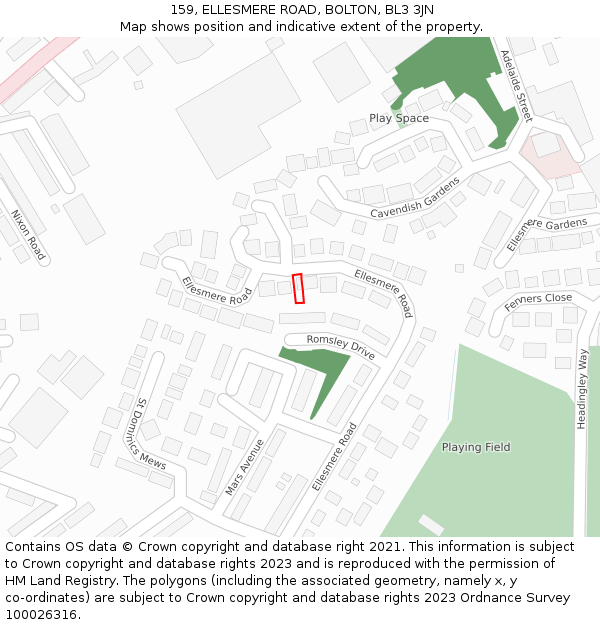 159, ELLESMERE ROAD, BOLTON, BL3 3JN: Location map and indicative extent of plot