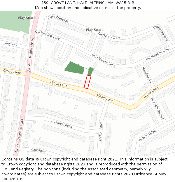 159, GROVE LANE, HALE, ALTRINCHAM, WA15 8LR: Location map and indicative extent of plot