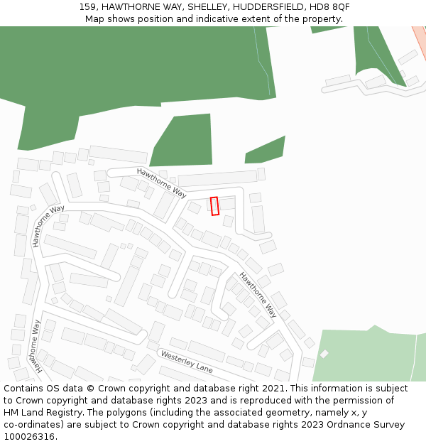 159, HAWTHORNE WAY, SHELLEY, HUDDERSFIELD, HD8 8QF: Location map and indicative extent of plot