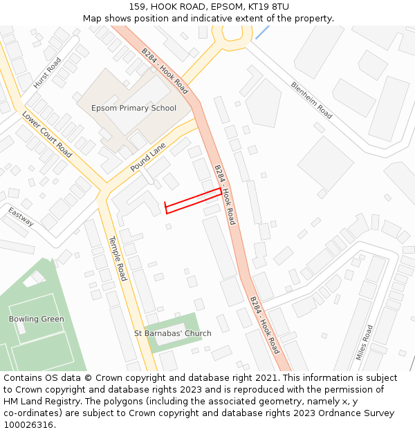 159, HOOK ROAD, EPSOM, KT19 8TU: Location map and indicative extent of plot