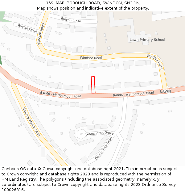 159, MARLBOROUGH ROAD, SWINDON, SN3 1NJ: Location map and indicative extent of plot