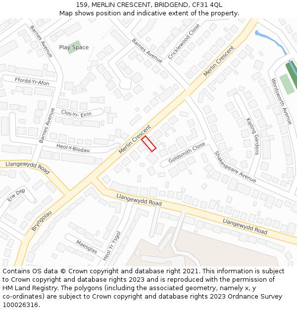 159, MERLIN CRESCENT, BRIDGEND, CF31 4QL: Location map and indicative extent of plot