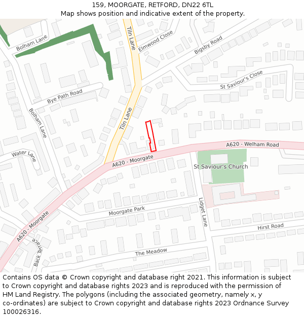 159, MOORGATE, RETFORD, DN22 6TL: Location map and indicative extent of plot