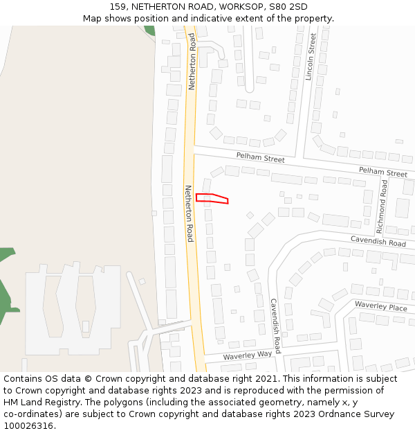 159, NETHERTON ROAD, WORKSOP, S80 2SD: Location map and indicative extent of plot