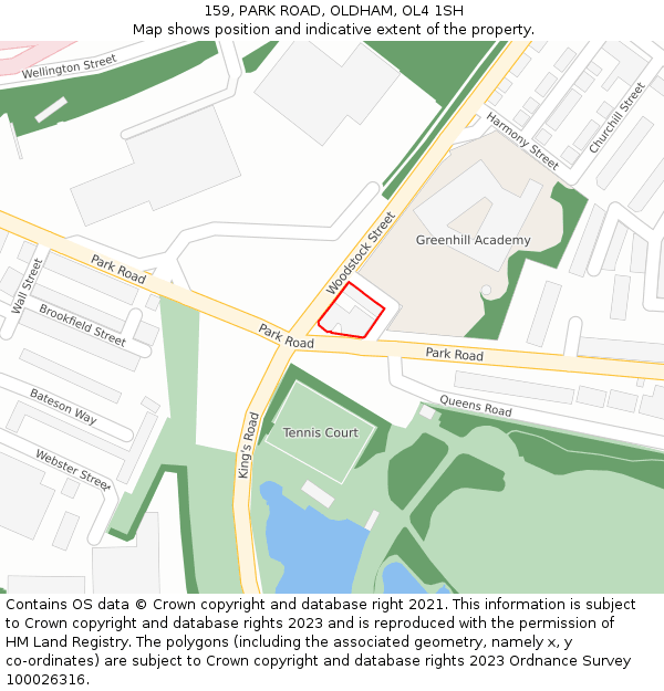 159, PARK ROAD, OLDHAM, OL4 1SH: Location map and indicative extent of plot
